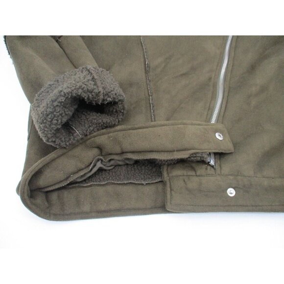The Fifth Label Womens Coat Large Green Moto Fleece Sherpa Zip Up Classic - Picture 15 of 16